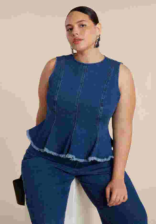 Denim Peplum Top image number 3