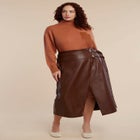 Faux Leather Pocket Turtleneck Sweater image number null