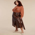 Faux Leather Pocket Turtleneck Sweater image number null