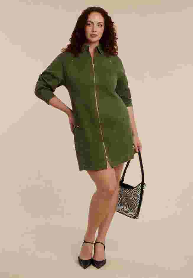 Denim Mini Dress With Zipper Detail image number 1