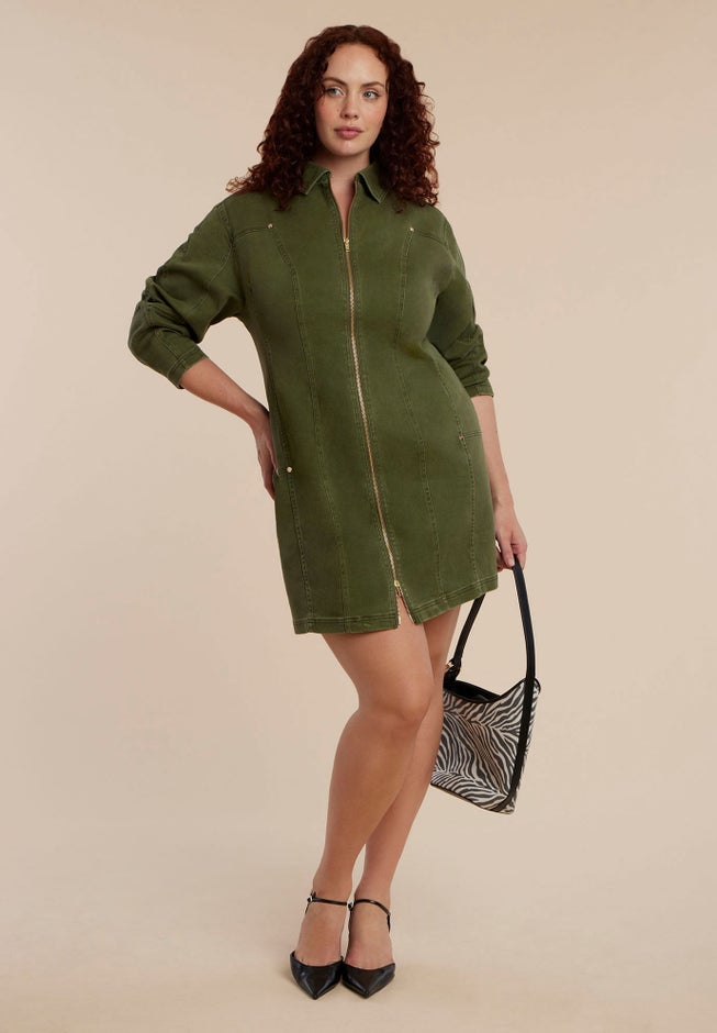 Denim Mini Dress With Zipper Detail image number 1