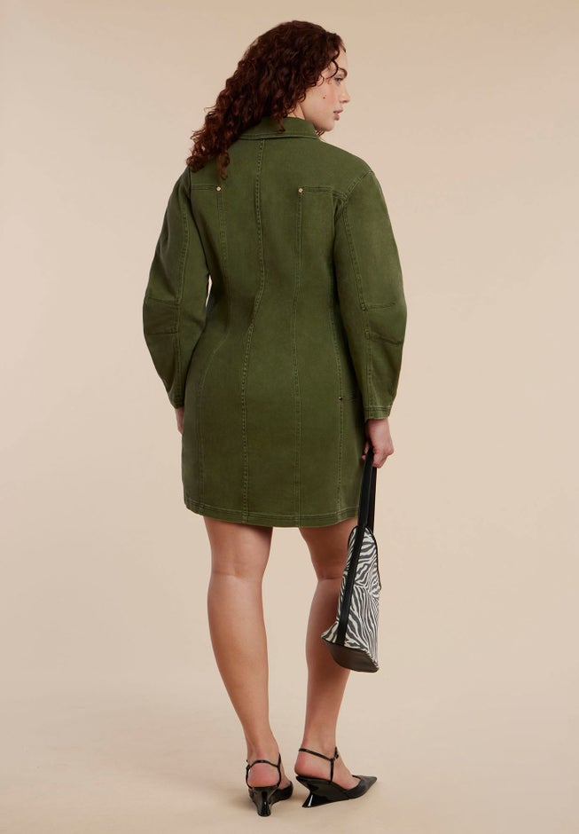 Denim Mini Dress With Zipper Detail image number 3