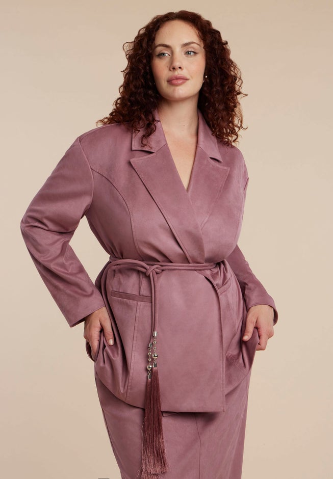 Faux Suede Tassel Belted Blazer image number 0
