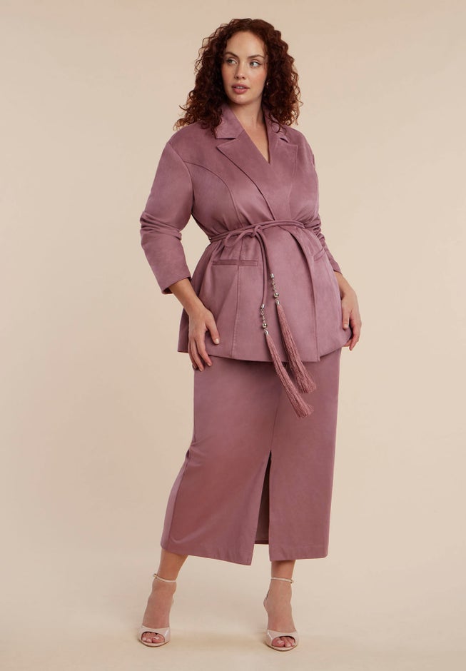 Faux Suede Midi Column Skirt image number 3