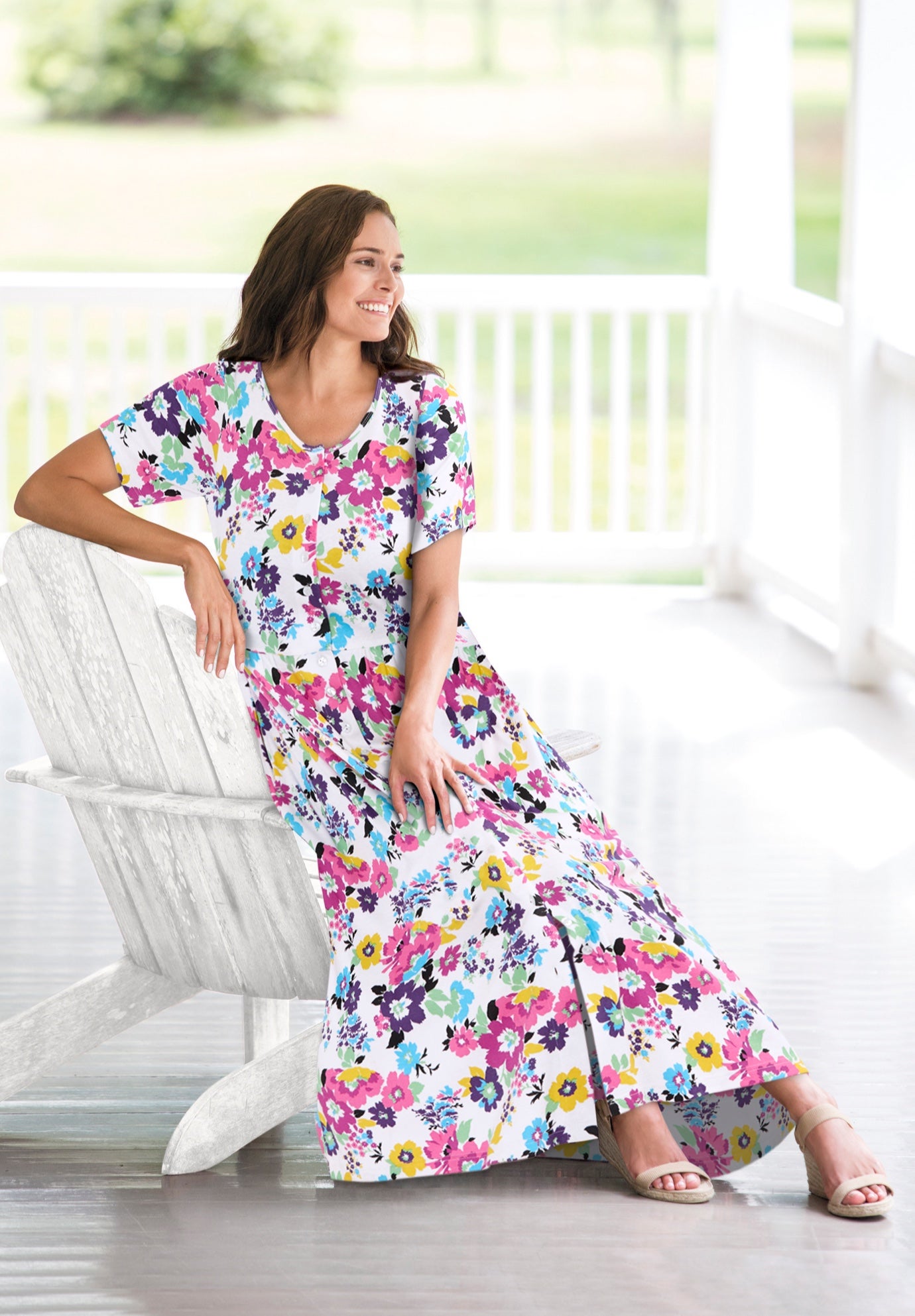 Button-Front Elbow-Sleeve Knit Dress image number 0