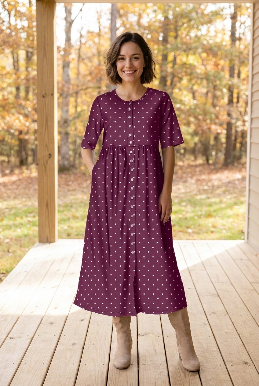 Button-Front Elbow-Sleeve Knit Dress image number 0