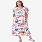 Button-Front Elbow-Sleeve Knit Dress image number null