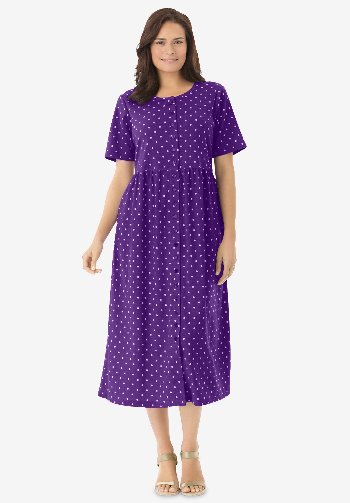 Button-Front Elbow-Sleeve Knit Dress image number 0