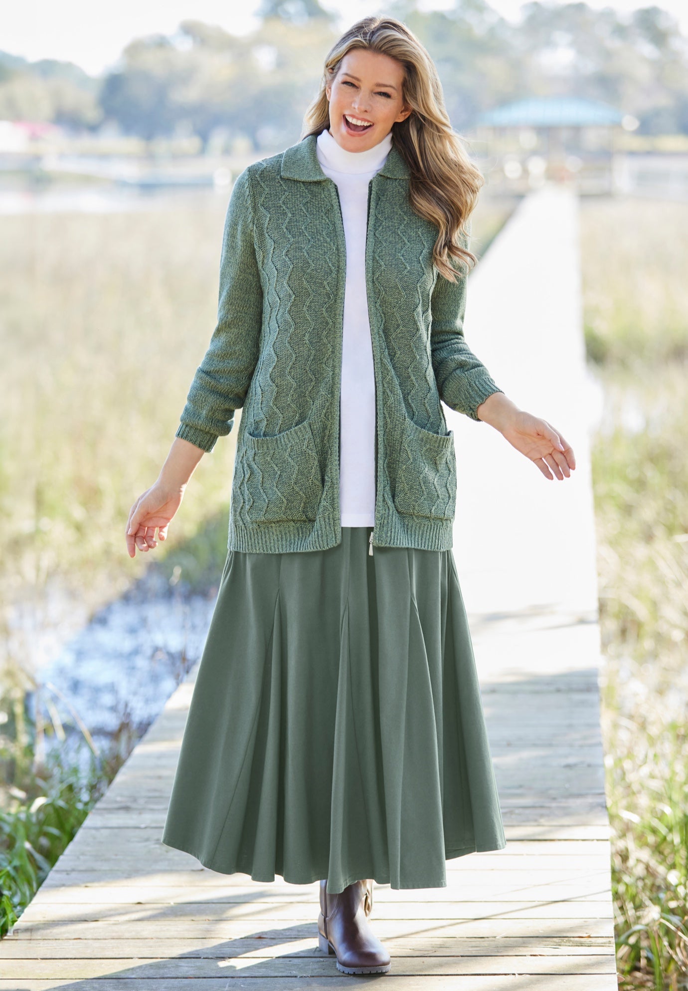 Marled Zip-Front Cable Knit Cardigan image number 4