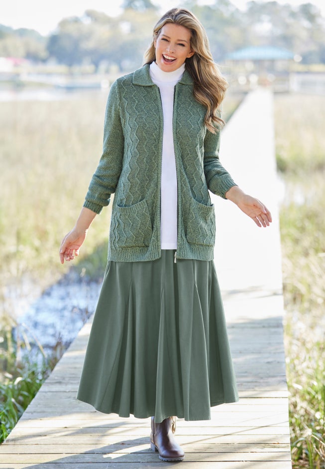 Marled Zip-Front Cable Knit Cardigan image number 4