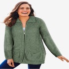 Marled Zip-Front Cable Knit Cardigan image number null