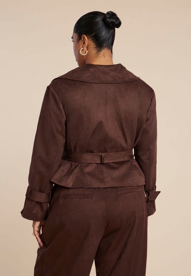 Cropped Faux Suede Trench Jacket image number 2