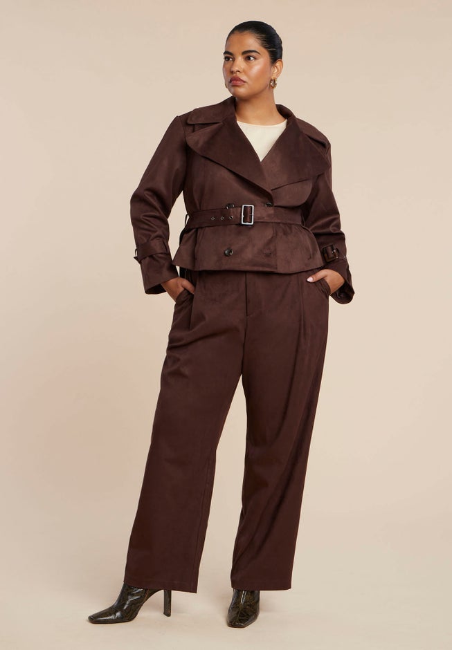 Cropped Faux Suede Trench Jacket image number 3