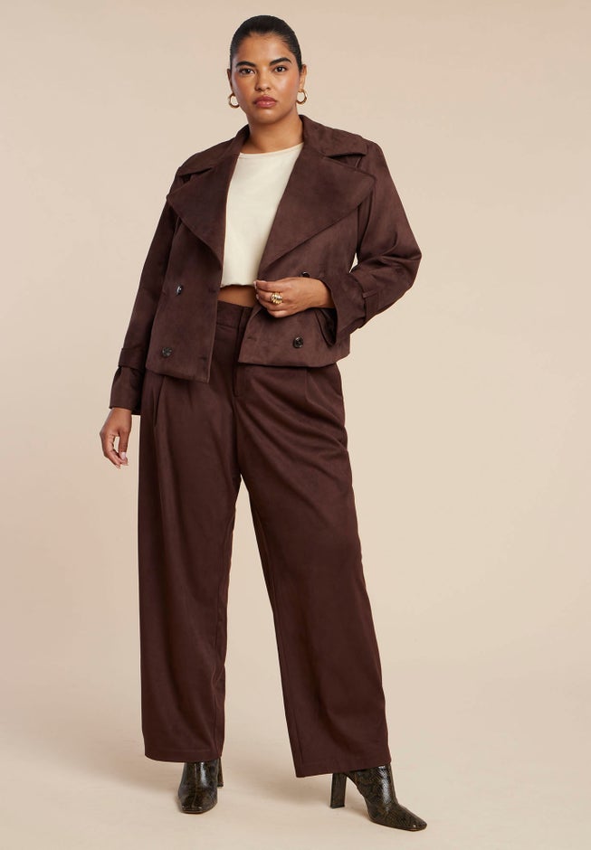 Cropped Faux Suede Trench Jacket image number 4
