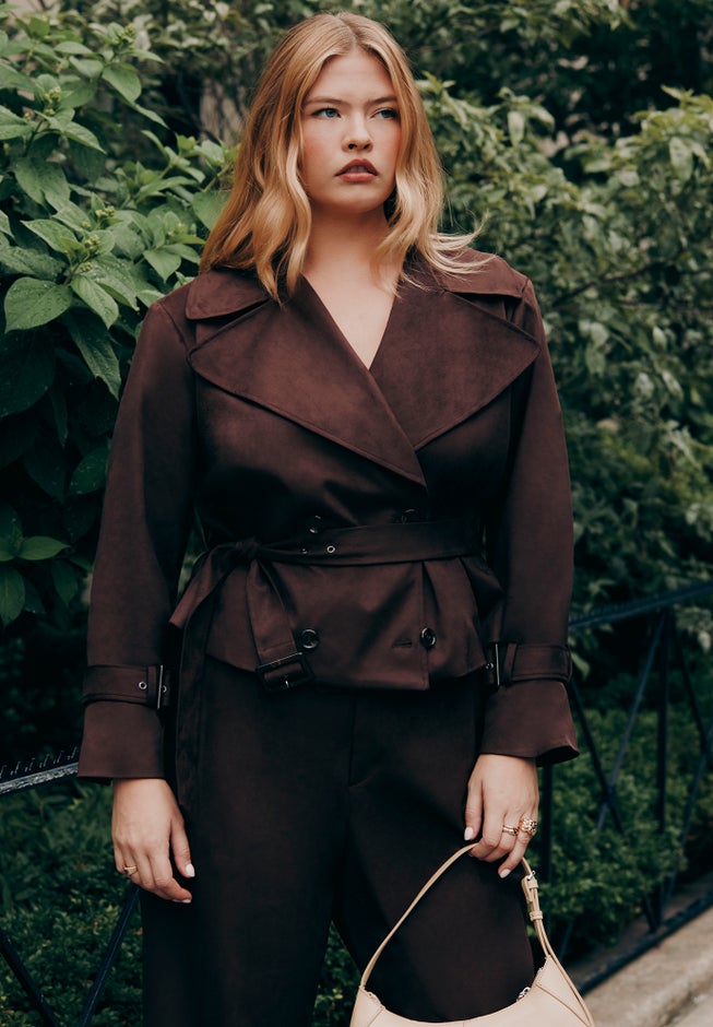 Cropped Faux Suede Trench Jacket image number 0