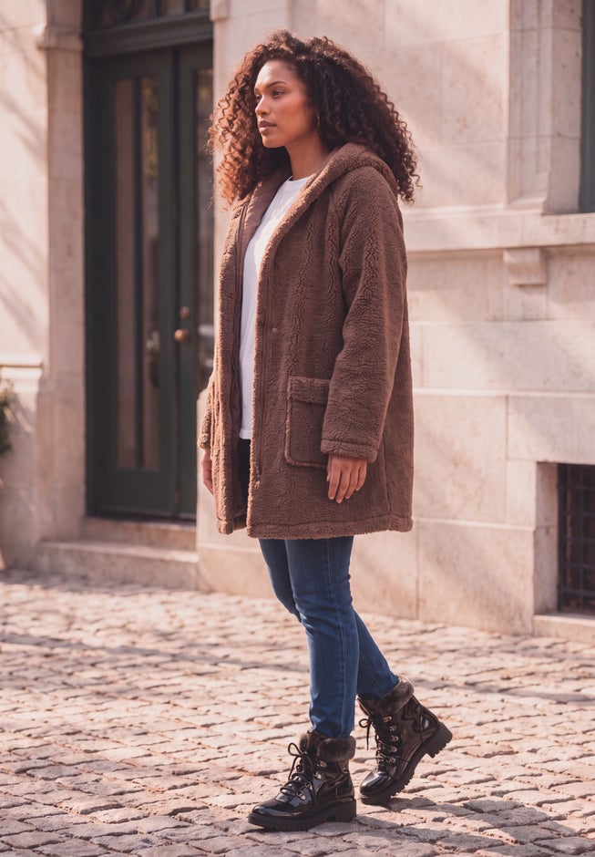 Plus Size Hooded Teddy Fleece Coat image number 3