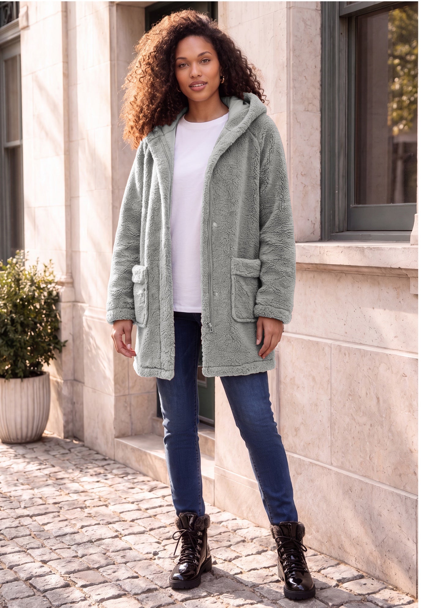 Plus Size Hooded Teddy Fleece Coat image number 1