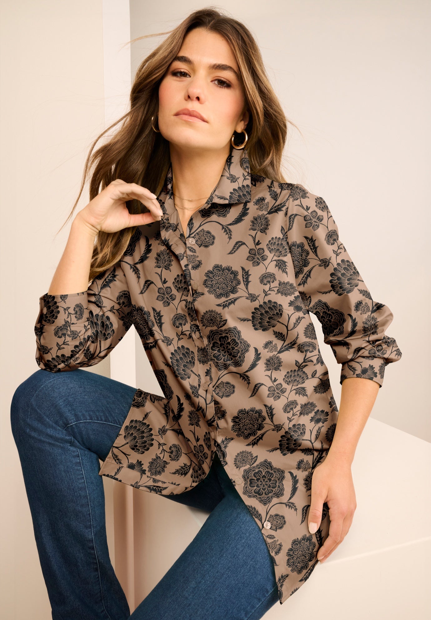 Plus Size Kate Long Sleeve Easy Cotton-Blend Button-Front Shirt image number 0