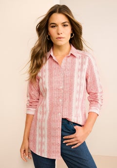 Plus Size Kate Long Sleeve Easy Cotton-Blend Button-Front Shirt