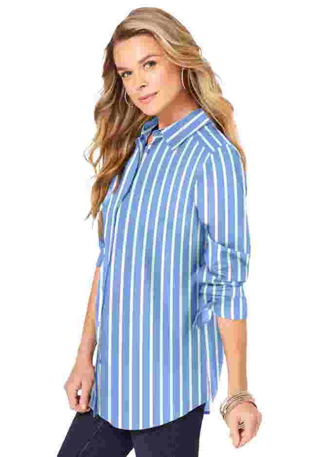 Plus Size Kate Long Sleeve Easy Cotton-Blend Button-Front Shirt image number 2