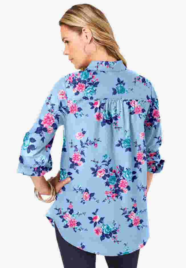 Plus Size Kate Long Sleeve Easy Cotton-Blend Button-Front Shirt image number 1