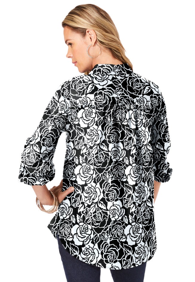 Plus Size Kate Long Sleeve Easy Cotton-Blend Button-Front Shirt image number 1