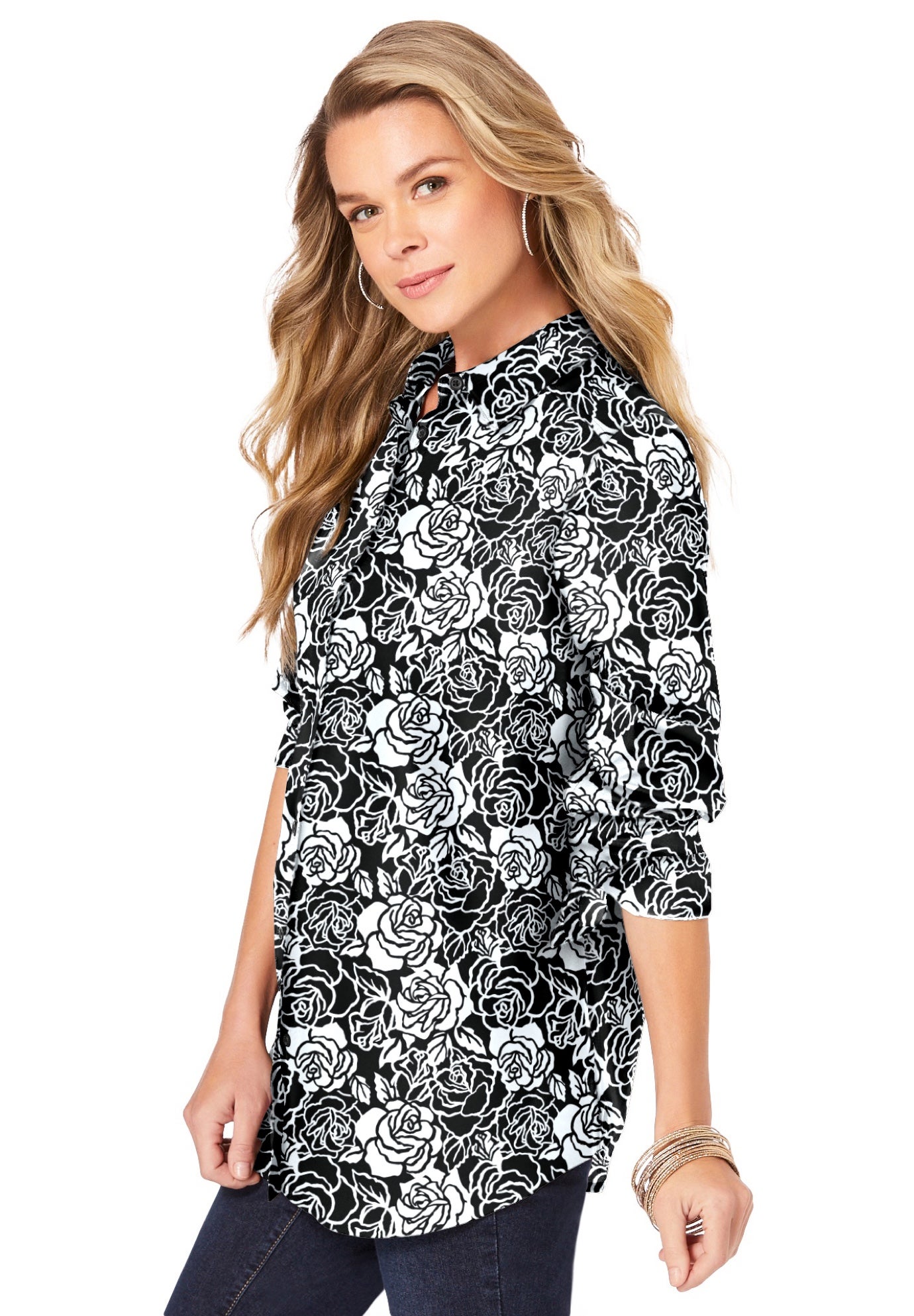 Plus Size Kate Long Sleeve Easy Cotton-Blend Button-Front Shirt image number 2