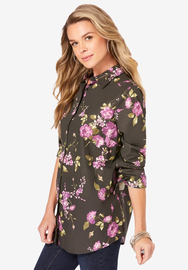 Plus Size Kate Long Sleeve Easy Cotton-Blend Button-Front Shirt image number 2
