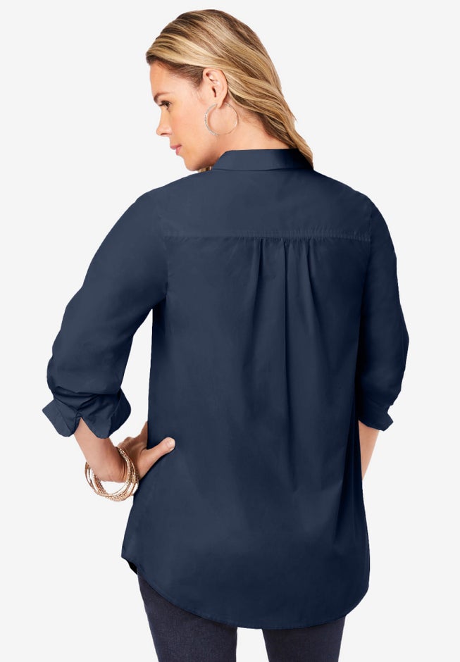 Plus Size Kate Long Sleeve Easy Cotton-Blend Button-Front Shirt image number 1