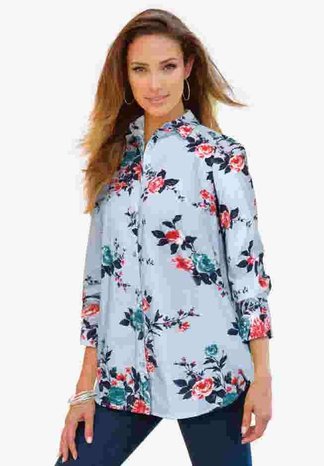 Plus Size Kate Long Sleeve Easy Cotton-Blend Button-Front Shirt image number 0