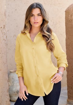 Plus Size Kate Long Sleeve Easy Cotton-Blend Button-Front Shirt