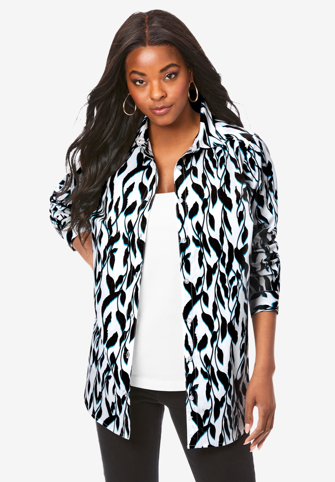 Plus Size Kate Long Sleeve Easy Cotton-Blend Button-Front Shirt image number 0