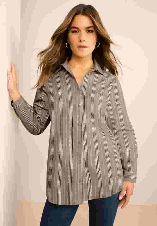 Plus Size Kate Long Sleeve Easy Cotton-Blend Button-Front Shirt image number 0