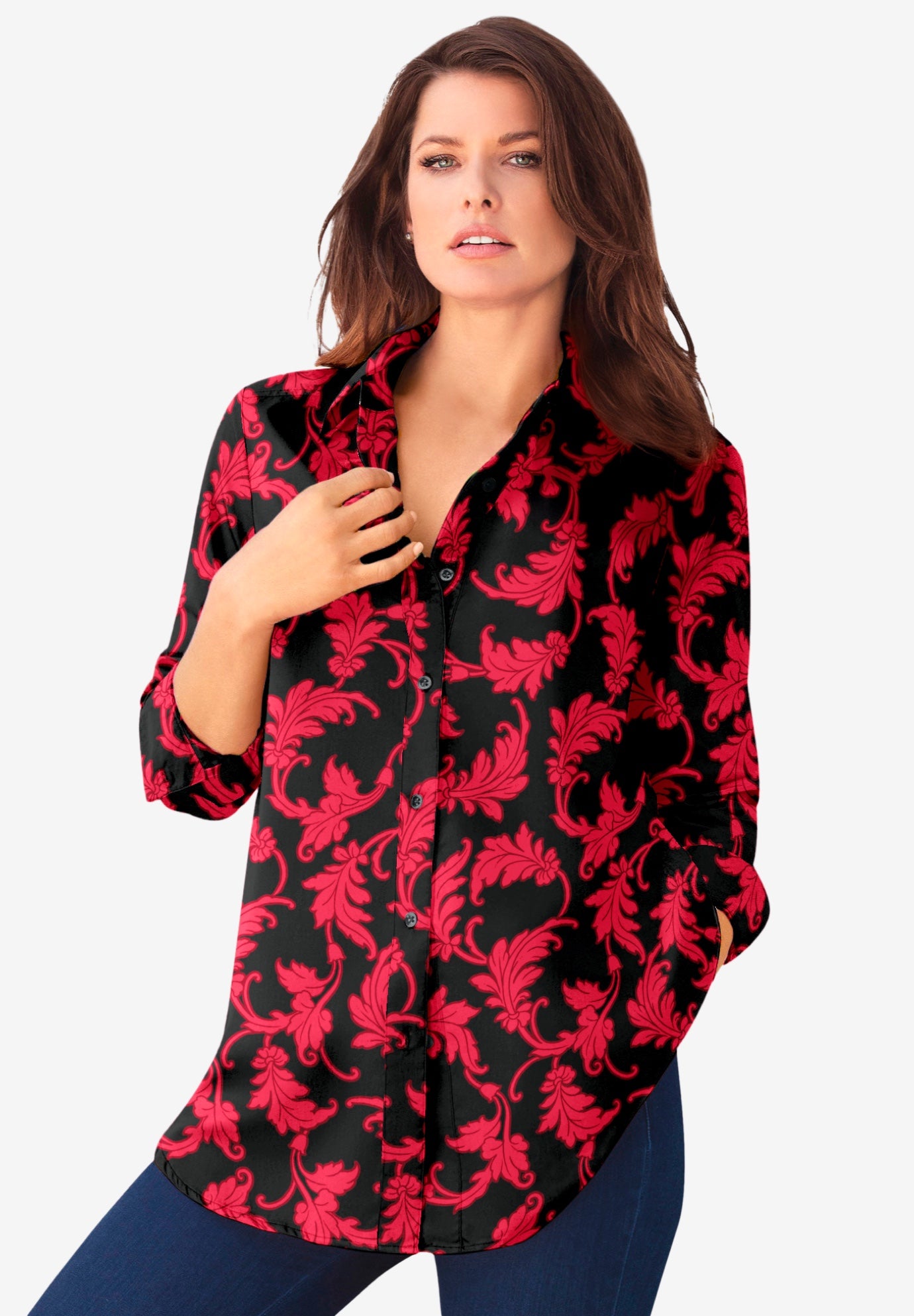 Plus Size Kate Long Sleeve Easy Cotton-Blend Button-Front Shirt image number 0