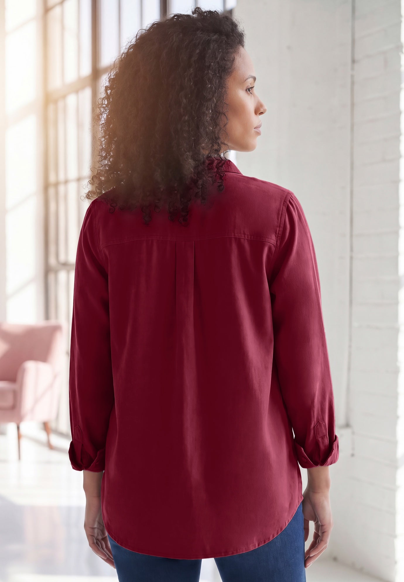 Faux Suede Button-Front Shirt image number 1
