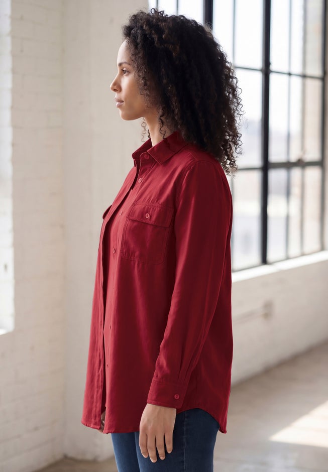 Faux Suede Button-Front Shirt image number 2