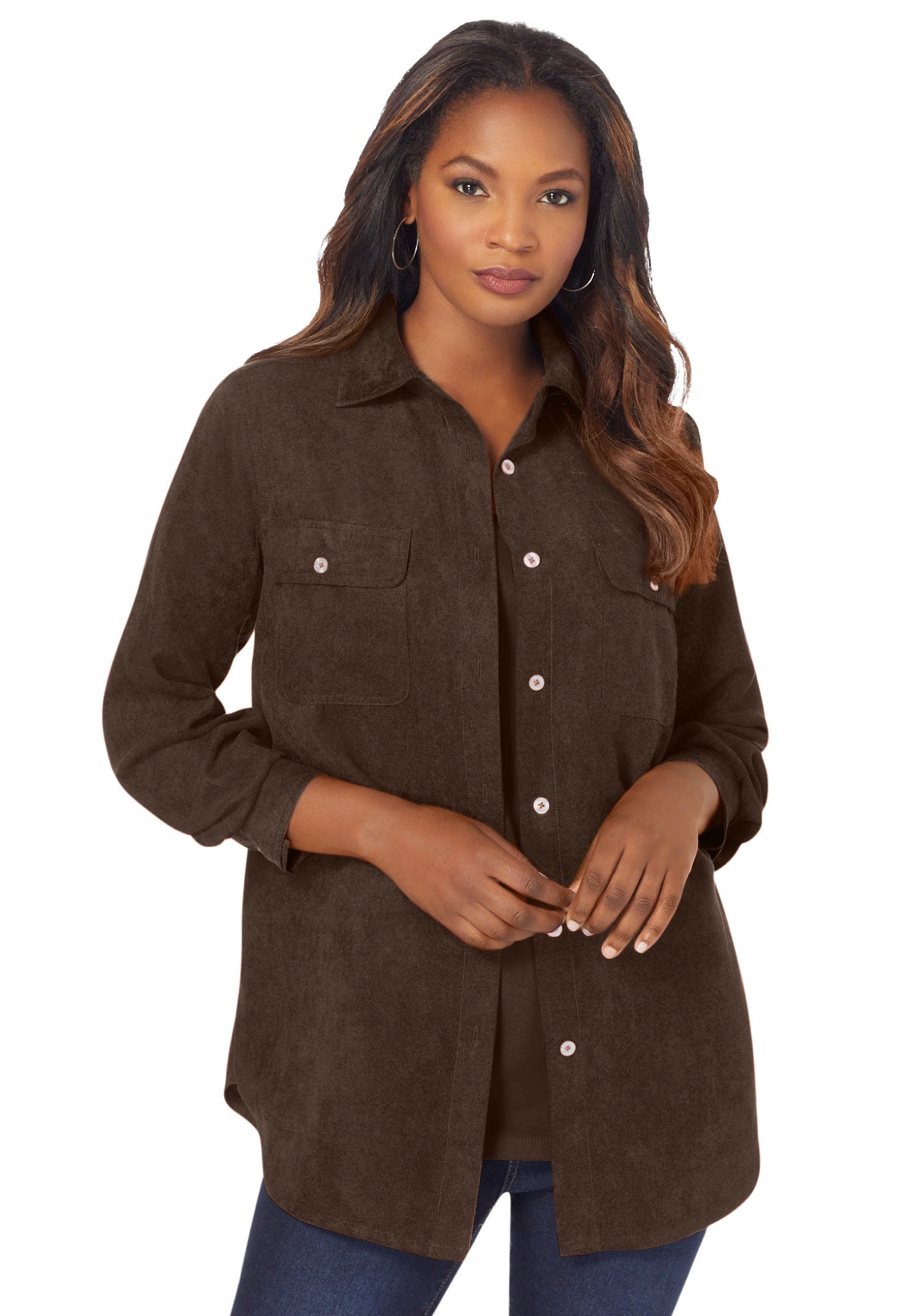 Faux Suede Button-Front Shirt image number 0