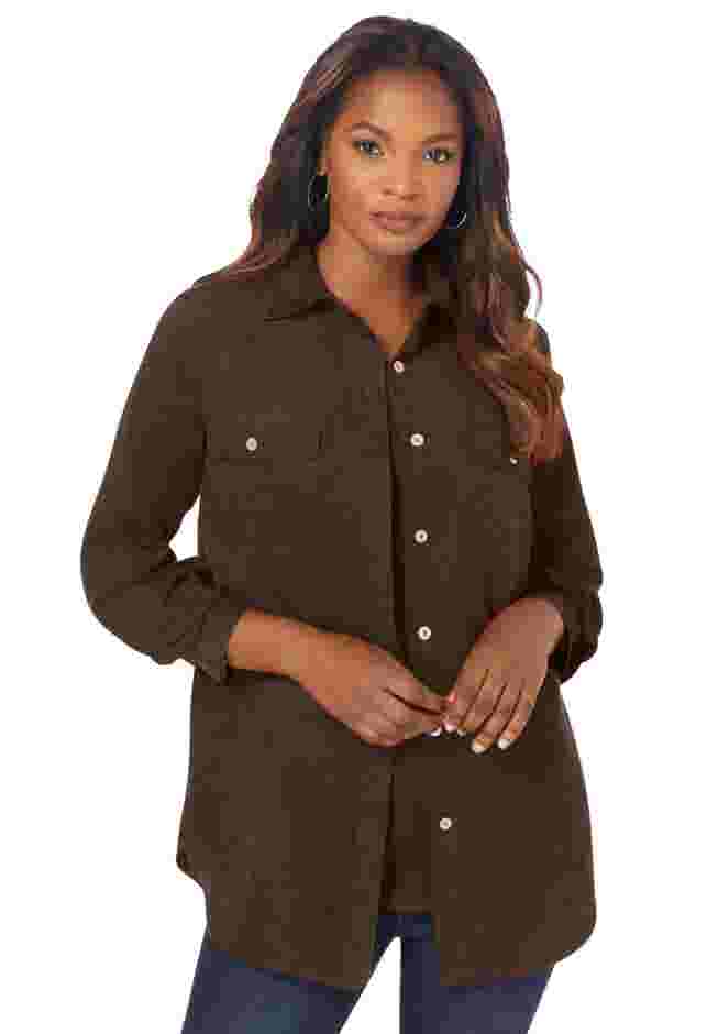 Faux Suede Button-Front Shirt image number 0