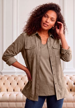 Faux Suede Button-Front Shirt