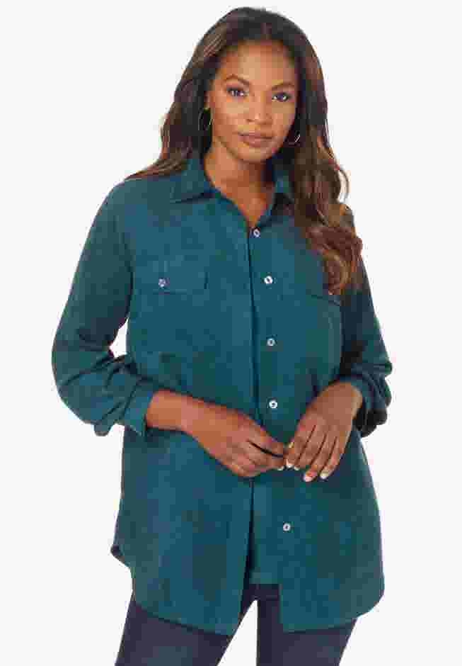 Faux Suede Button-Front Shirt image number 0