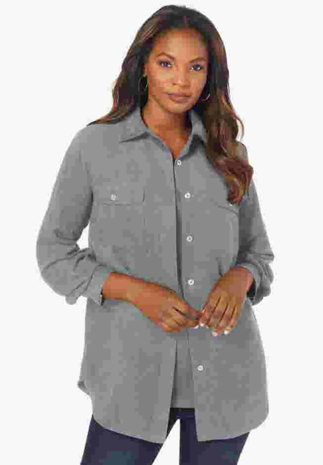 Faux Suede Button-Front Shirt image number 0
