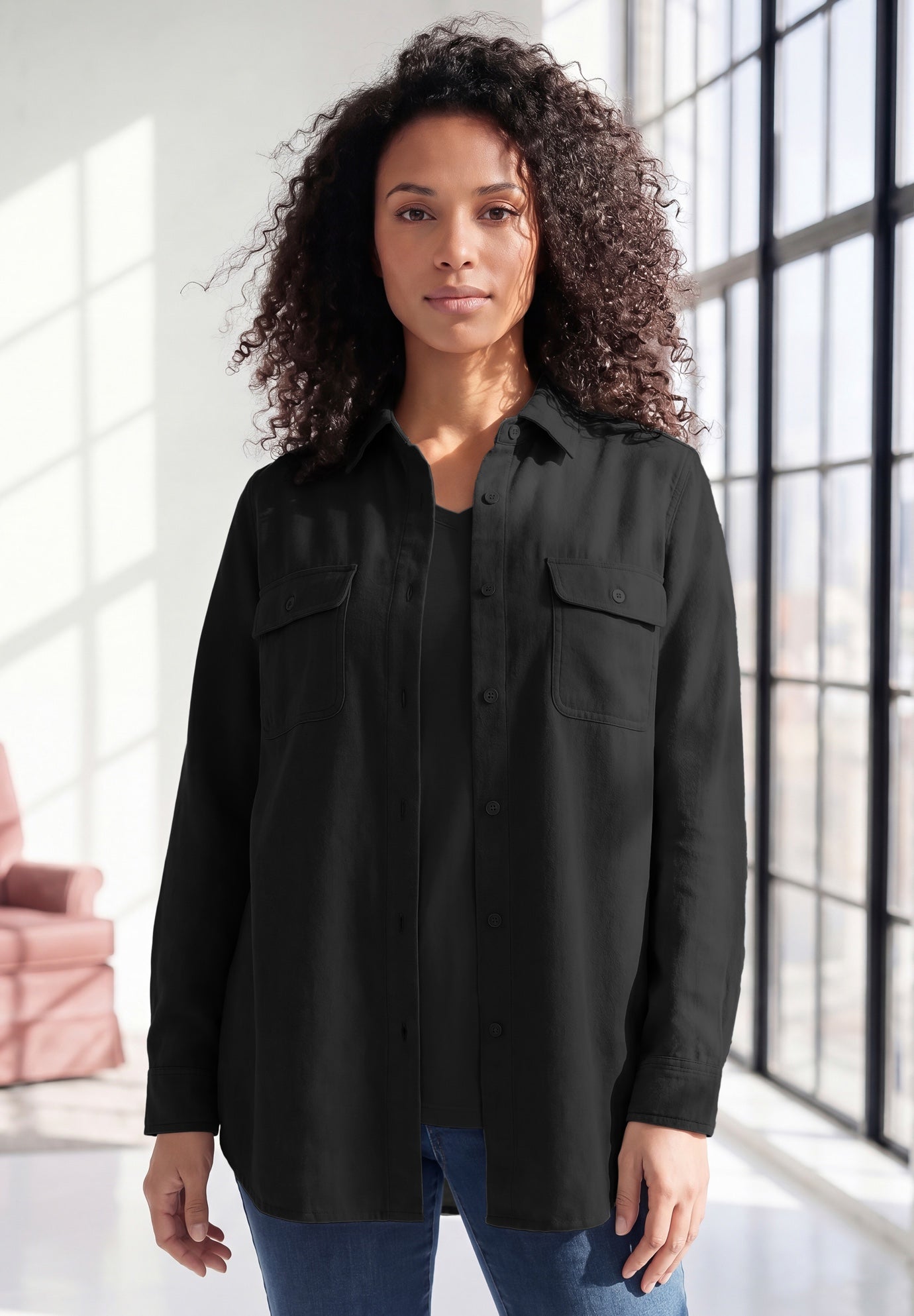 Faux Suede Button-Front Shirt image number 0