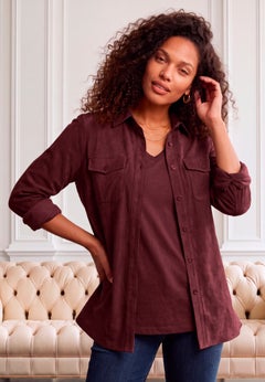 Faux Suede Button-Front Shirt