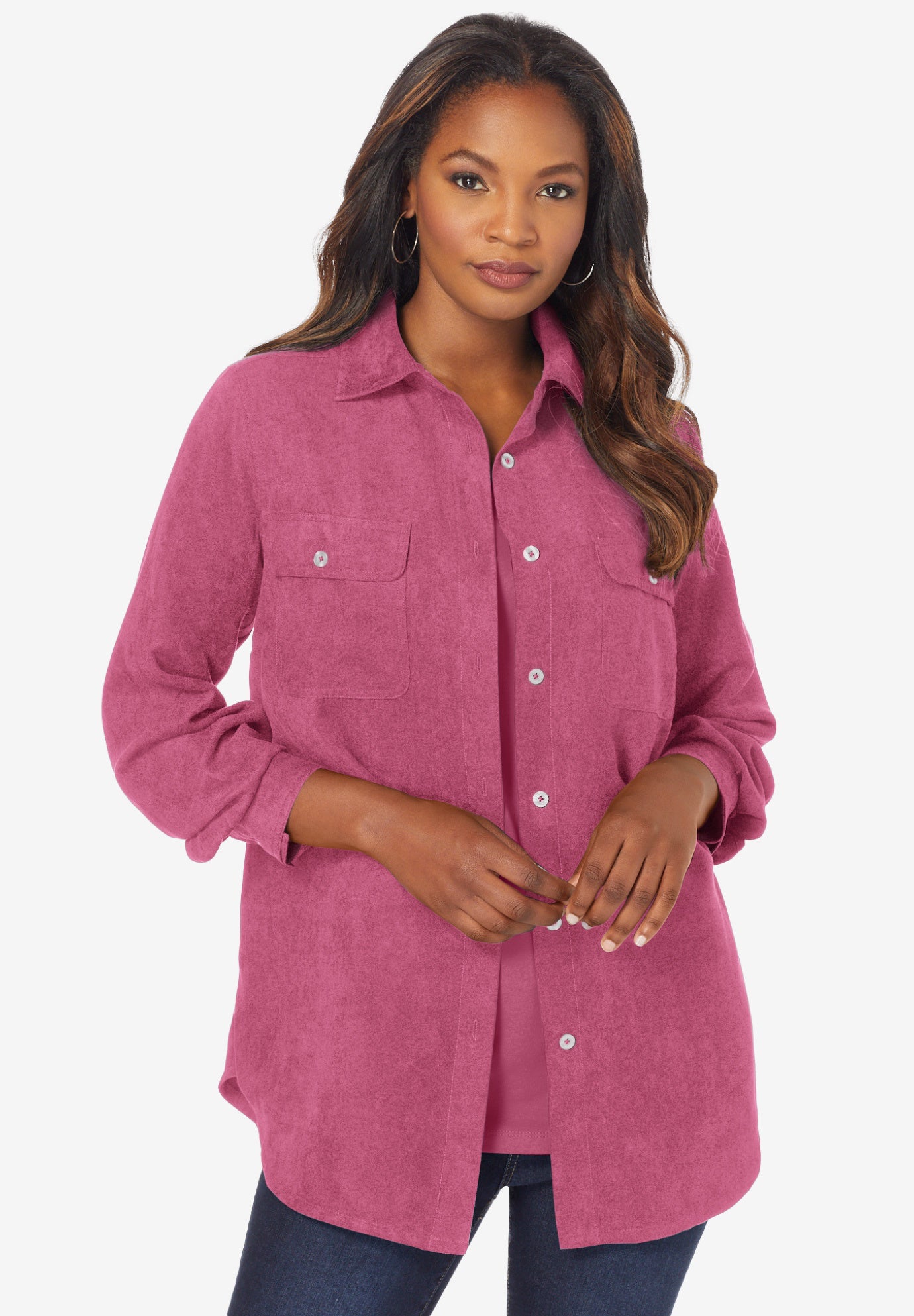 Faux Suede Button-Front Shirt image number 0
