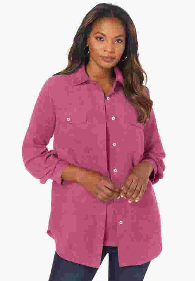 Faux Suede Button-Front Shirt image number 0
