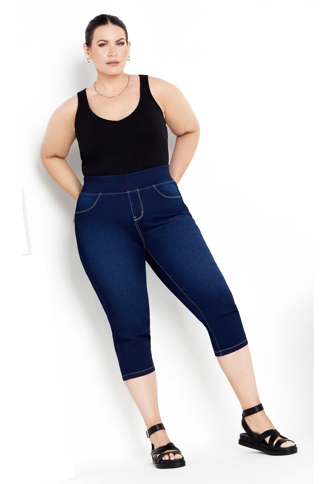 Pull On Cropped Denim Legging image number 0