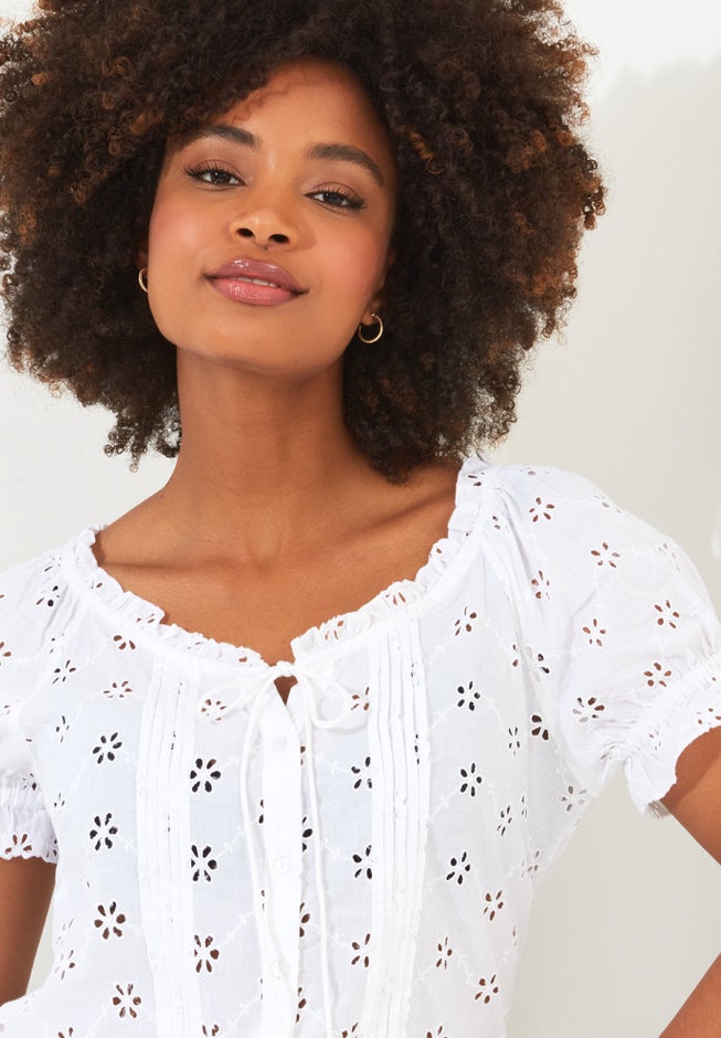 Eyelet Peasant Blouse image number null