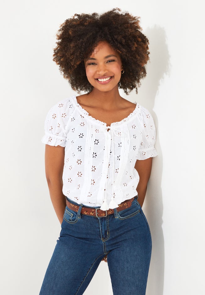 Eyelet Peasant Blouse image number null