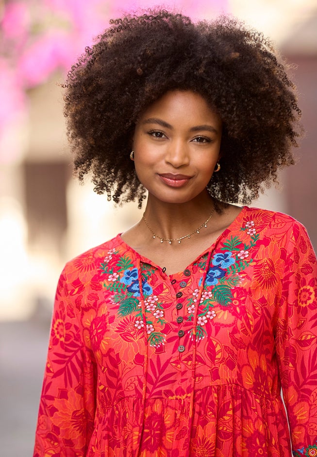 Boho Embroidered Crinkle Tunic image number null