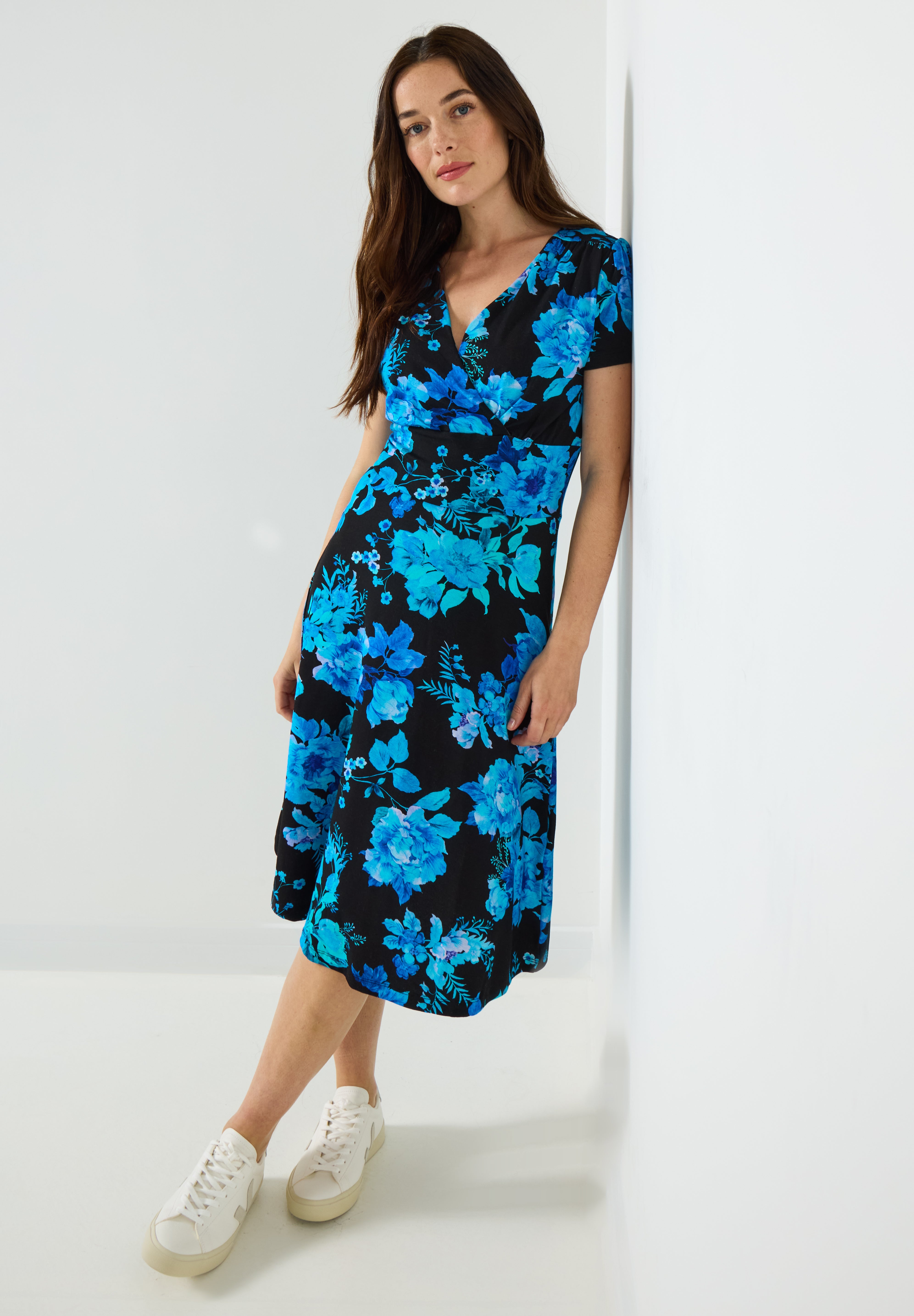 Stretch Knit Faux Wrap Dress image number 4